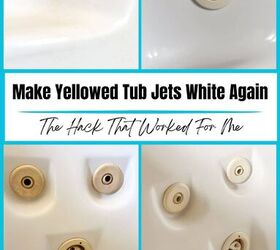 cmo limpiar y blanquear los chorros amarillentos de la baera mis resultados reales, Make Yellow Tub Jets White Again Pinterest graphic