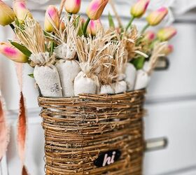 tres pasos para un ramo de cestas colgantes de primavera, cesta colgante sobre armario