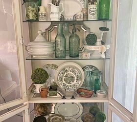 spring green inspired china cabinet decor styling, inspiraci n verde primavera para la decoraci n de armarios de porcelana