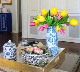 una hora de cambio de imagen florero para su mesa de caf de primavera, florero azul chinoiserie en la decoraci n de la mesa de caf