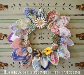 nostalgic diy handkerchief wreath with vintage pins, Unique handkerchief and vintage jewelry wreath