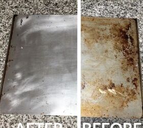 how to clean a burnt pot, Burnt cookie sheet before and after