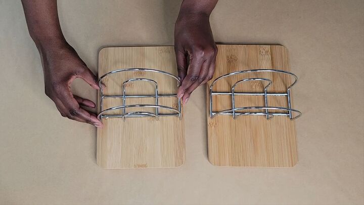 Secure the napkin holder to the bamboo cutting board