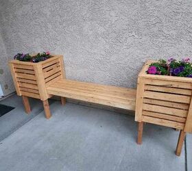 Completed planter bench finished with Cabot Semi-Transparent Stain & Sealer in Cedar