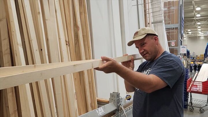 Choosing lumber at the hardware store.