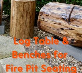 log and concrete fire pit bench