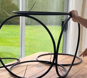 Creating the structure of your homemade table with hula hoops