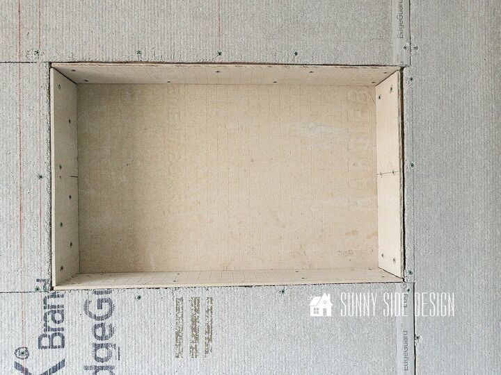 Shower niche area covered in cement backer board