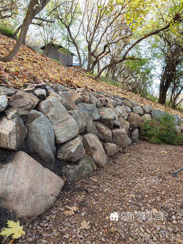 Small stone retaining wall in the fall