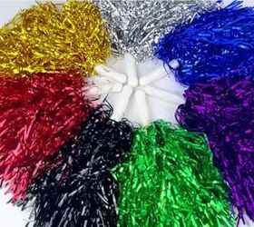 Pom Poms in Red, Blue, Silver and Gold Tinsel