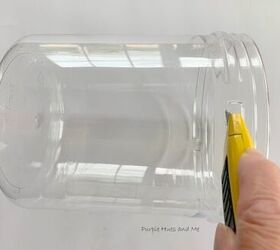 She slices up a plastic container for this pretty and clever storage hack