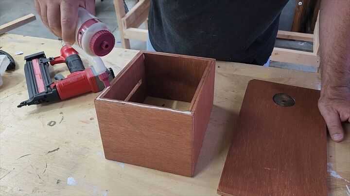 Attaching the bottom piece and hinges to complete the organizer