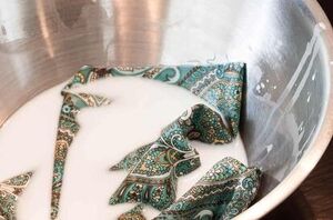 Soak squares of fabric in starch for this unique furniture flip idea