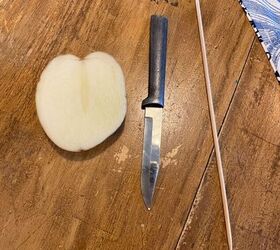 She cuts a potato in half and presses it on an old skirt for this free decor upgrade