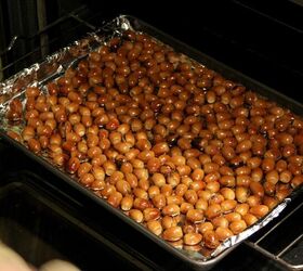She puts a bunch of acorns in the oven for this super cute fall idea