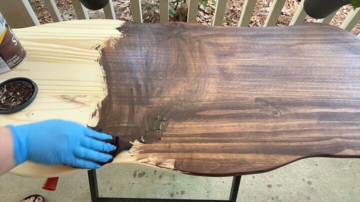 Applying gel stain to enhance the natural grain of the wood
