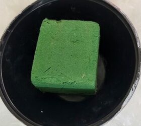 She sticks floral foam in a cheap plastic bowl for this wildly whimsical decor idea