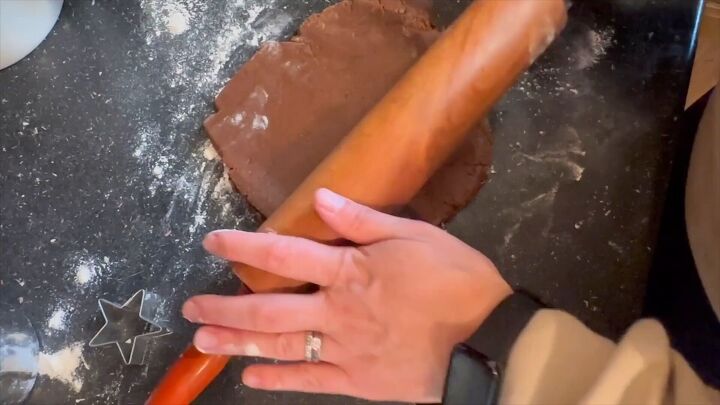 Rolling out gingerbread dough for our Christmas cookie project