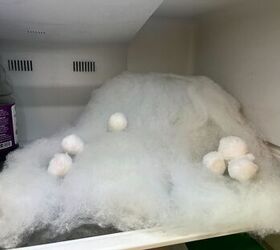 Cotton-ball snowballs ready for a winter wonderland scene in the fridge