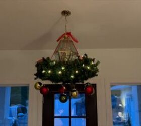 DIY holiday wreath chandelier with twinkle lights