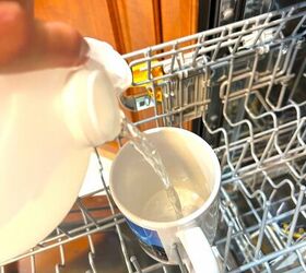 Put a cup of vinegar in your dishwasher for this clever, quick trick