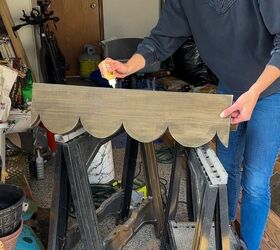 diy scalloped shelf with hooks, Next up attaching the top edge
