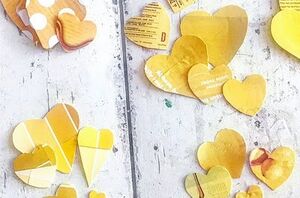 She cuts up a bunch of yellow hearts for this ridiculously cute spring idea