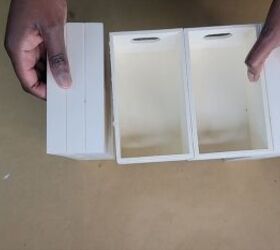 Using hot glue to secure stacked wooden bins for stability
