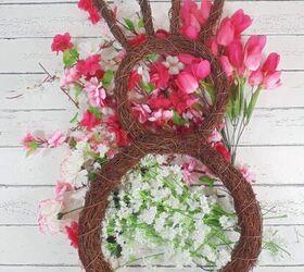 easy grapevine easter bunny wreath, Grapevine Easter Bunny wreath with flowers