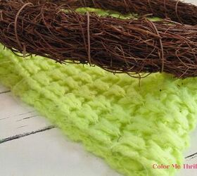 easy grapevine easter bunny wreath, gluing scarf to grapevine wreath