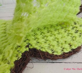 easy grapevine easter bunny wreath, gluing scarf to and cutting scarf around wreath frame