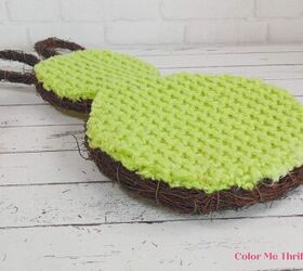 easy grapevine easter bunny wreath, pieces of green scraf glued onto grapevine wreath frame