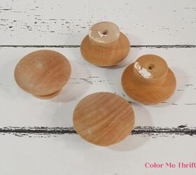 easy diy thrift store tray makeover, 4 wooden knobs for tray feet
