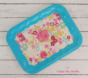 easy diy thrift store tray makeover, metal tray makeover with spray paint and scrapbook paper