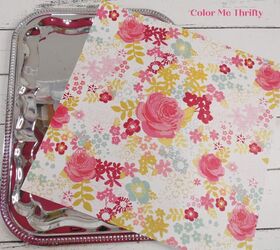 easy diy thrift store tray makeover, piece of floral scrapbook paper