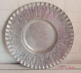 vintage embossed aluminum tray makeover, Vintage embossed aluminum tray front before makeover
