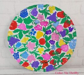 vintage embossed aluminum tray makeover, vintage metal tray with half of painted florals outlined in black