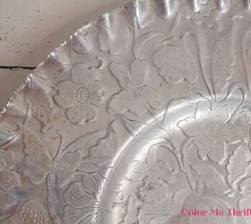 vintage embossed aluminum tray makeover, close up of aluminum tray embossing 2