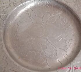 vintage embossed aluminum tray makeover, close up of aluminum tray embossing 1
