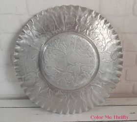 vintage embossed aluminum tray makeover, Vintage embossed aluminum tray back before makeover