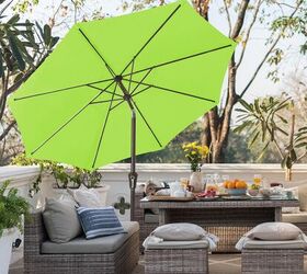 abita patio umbrella Malta 10ft Cantilever level tilt system Amish Finch 7' Sunbrella Umbrella