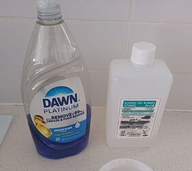 She fills a bottle with rubbing alcohol and Dawn dish soap for this quick shortcut