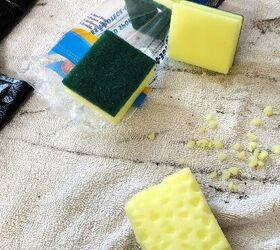 She pinched holes out of some sponges for this unique fireplace makeover