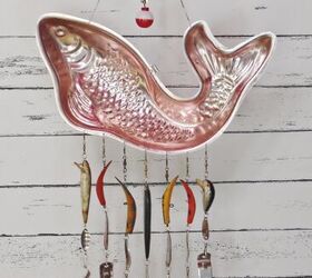 back of upcycled jello mold into fishing wind chime