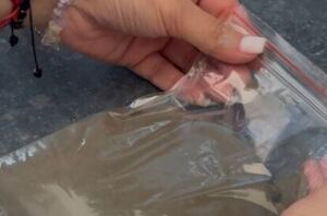 She filled a Ziploc bag with cement for this super simple decor idea