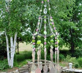 upcycled lampshade wind chime, DIY repurposed lampshade wind chime