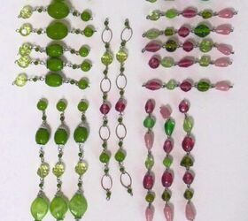 upcycled lampshade wind chime, thrifted necklaces divided into sections for repurposed lampshade wind chime