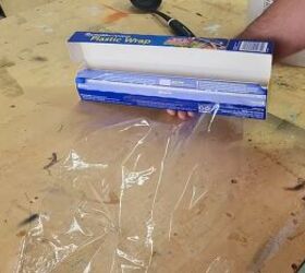 Saran wrap makes creating paver molds easy and quick