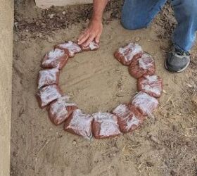 Create a circular garden bed with homemade concrete pavers