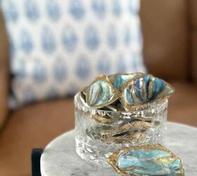 decoupage shells as wall art diy oyster shell flowers, Decoupage oyster shells in a glass bowl
